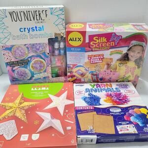Craft Kit Lot for Kids – Bath Bombs, Yarn Animals, Star Lights, Silk Screen, DIY